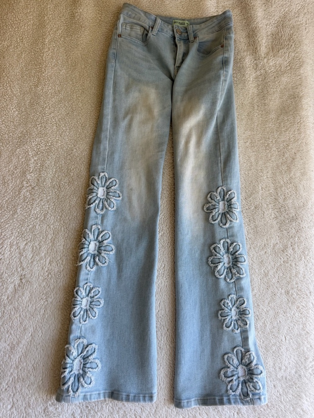 Light Blue Floral Embroidered Women's Flared Jeans